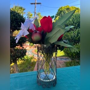 Wrought iron & glass vase